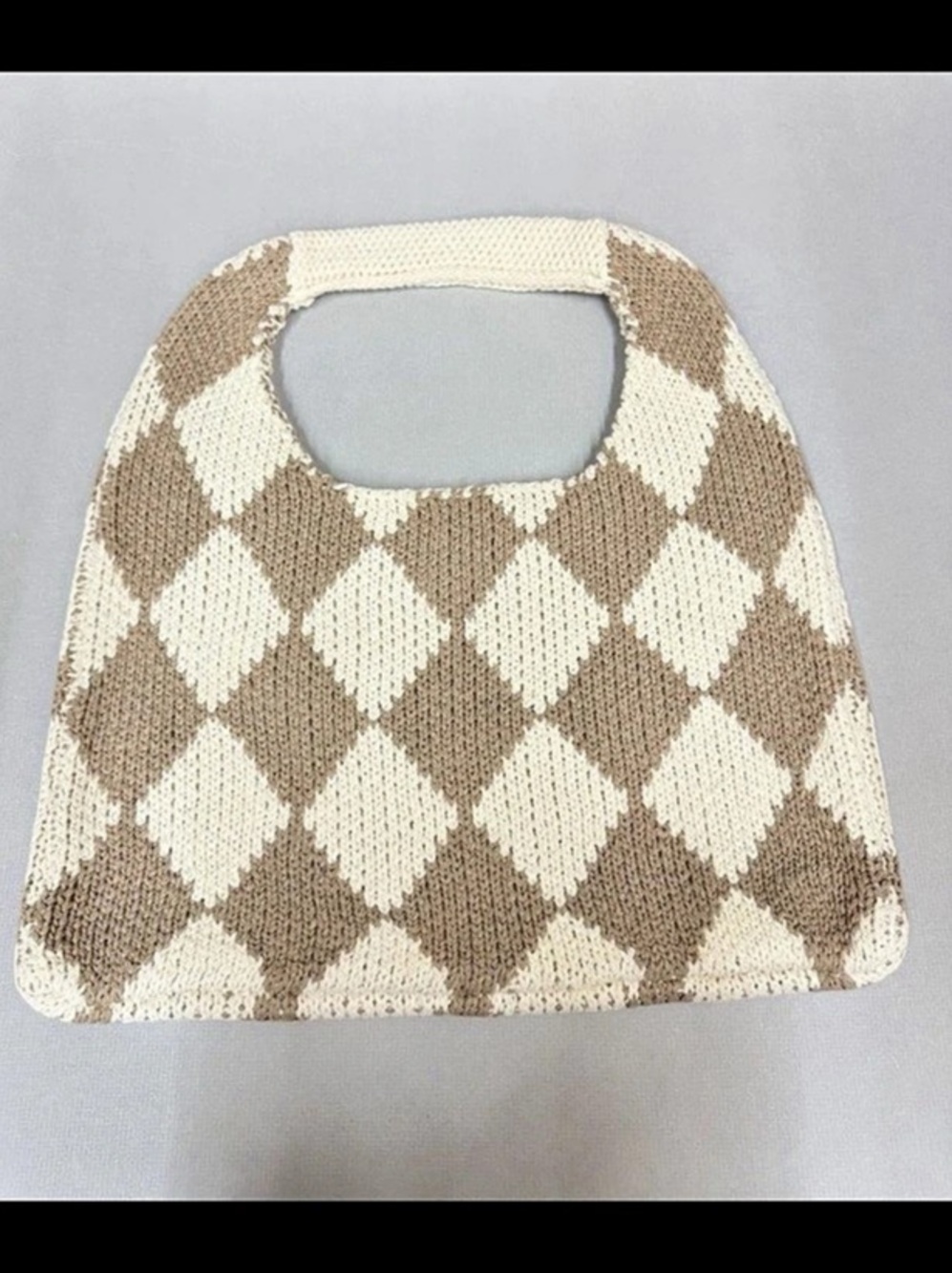 Kopari Limited Edition Checkered Knit Tote Bag in Brown & Cream